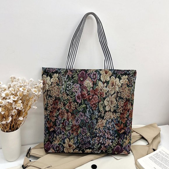 Large Tote Mega Bag Tapestry Shopper Tote Bag Floral Pattern Brown Gray - Picture 1 of 3